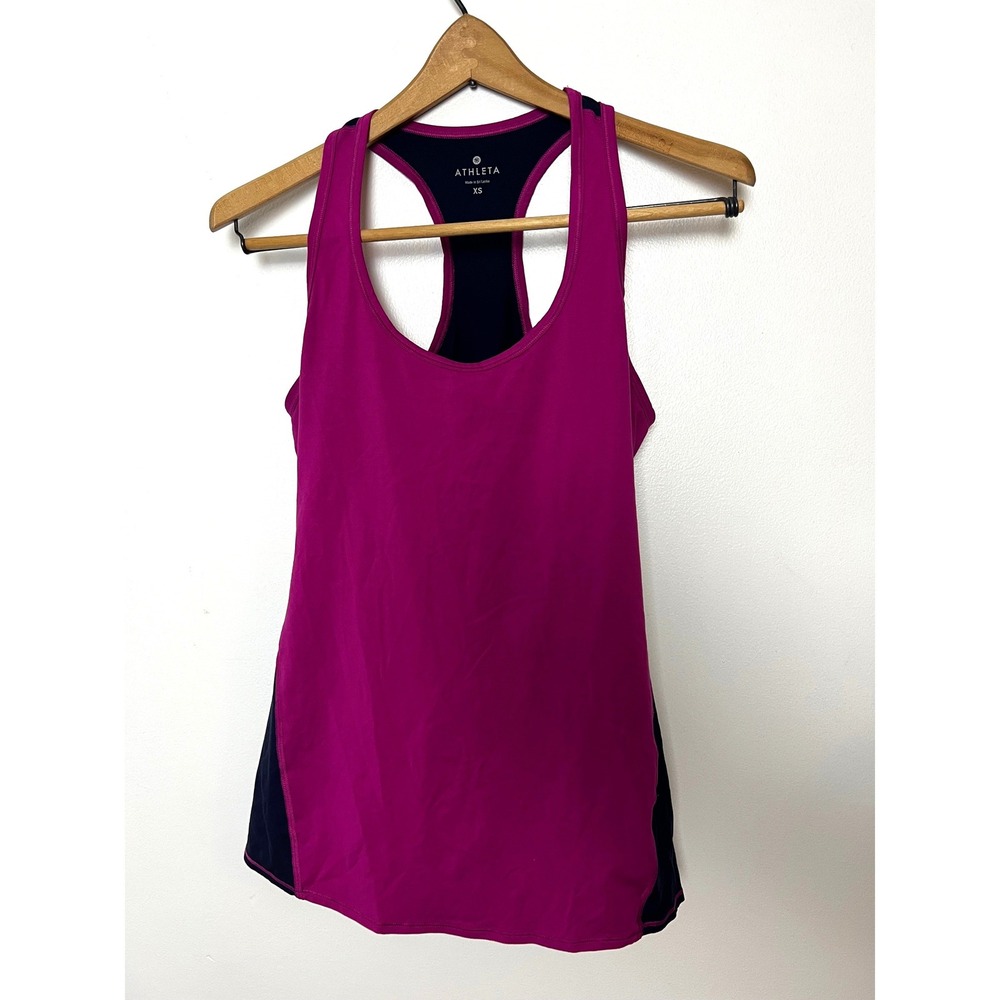 Athleta‎ Chi Tank Top XS Pink Navy Blue Colorblock Racerback Workout